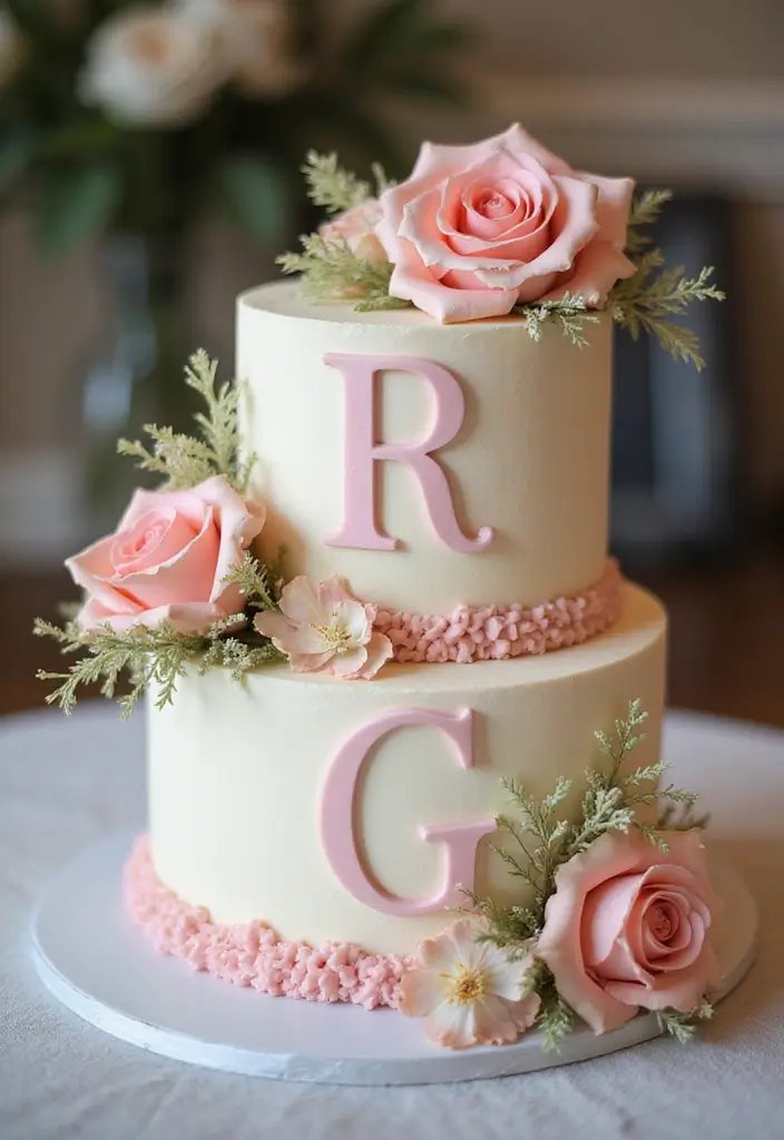 25+ 1-Year Anniversary Cake Ideas to Celebrate Love Sweetly - 8. Personalized Monogram Cake