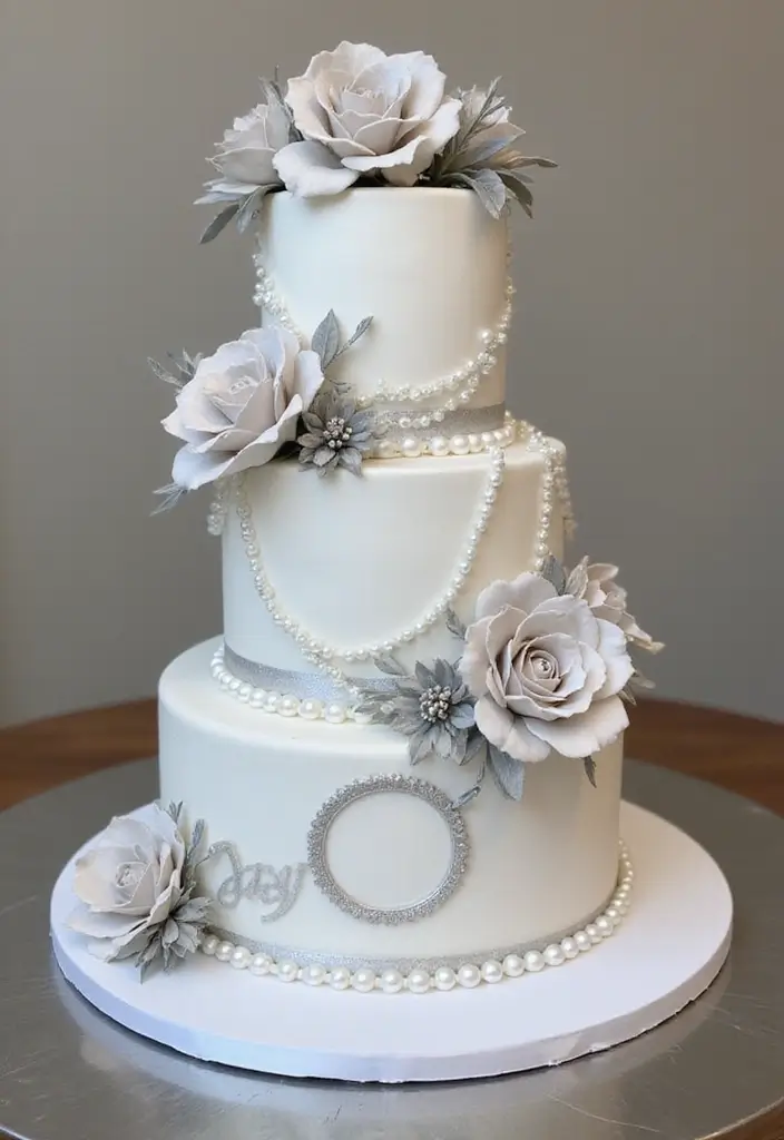 25+ 25th Anniversary Cake Ideas for a Silver Celebration - 1. Classic Silver Tiered Cake