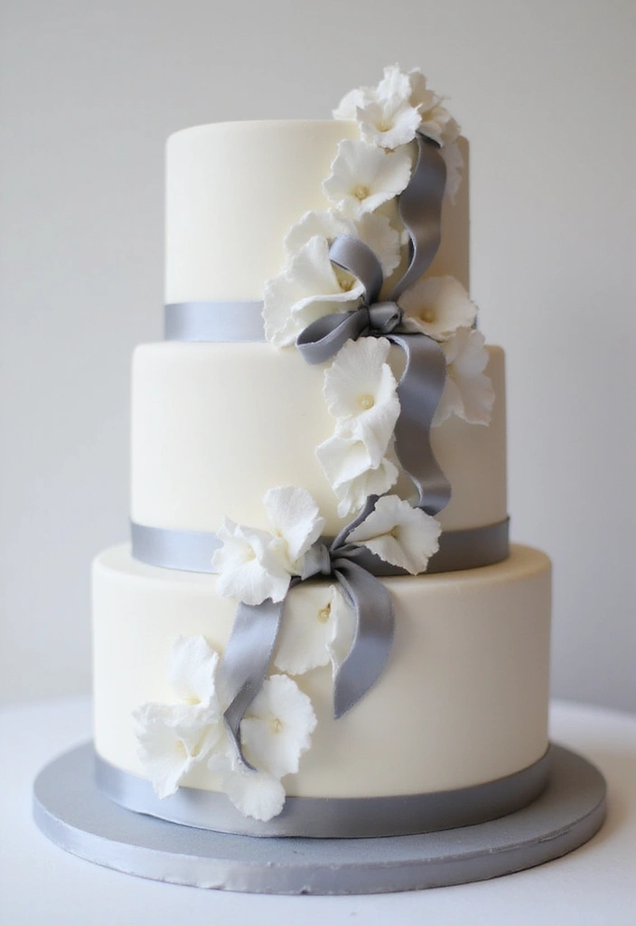 25+ 25th Anniversary Cake Ideas for a Silver Celebration - 10. Silver Ribbon Cake