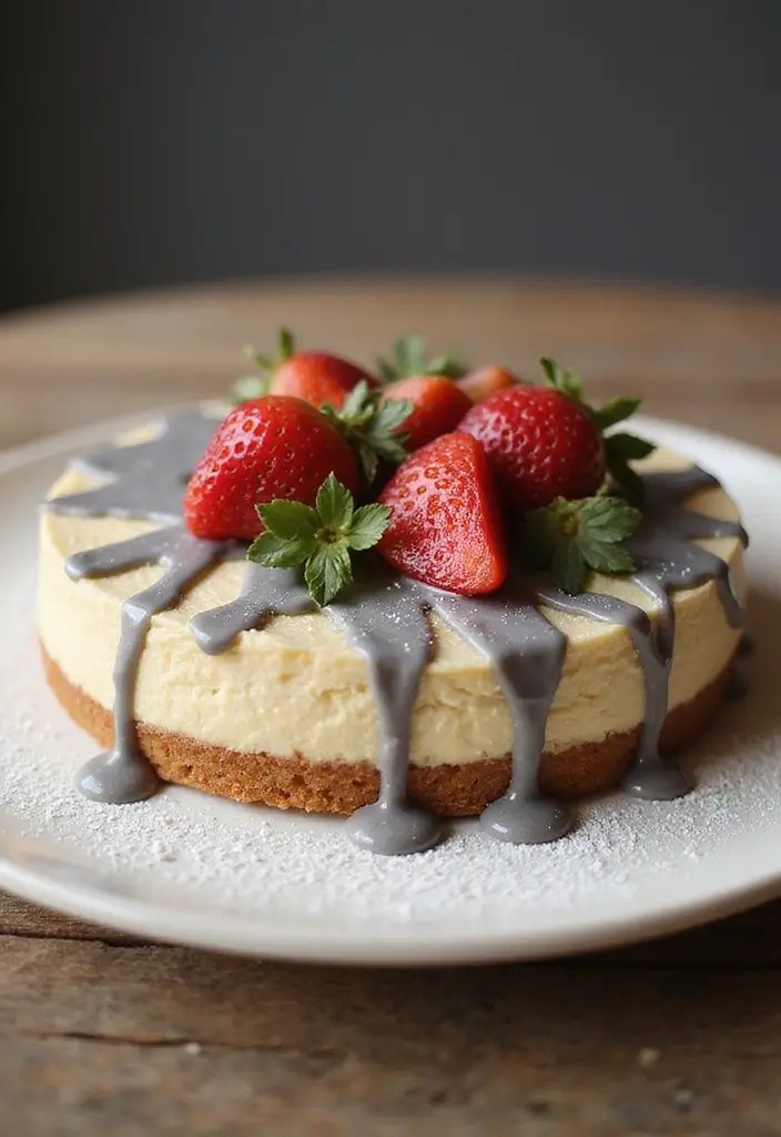 25+ 25th Anniversary Cake Ideas for a Silver Celebration - 14. Silver Drizzle Cheesecake