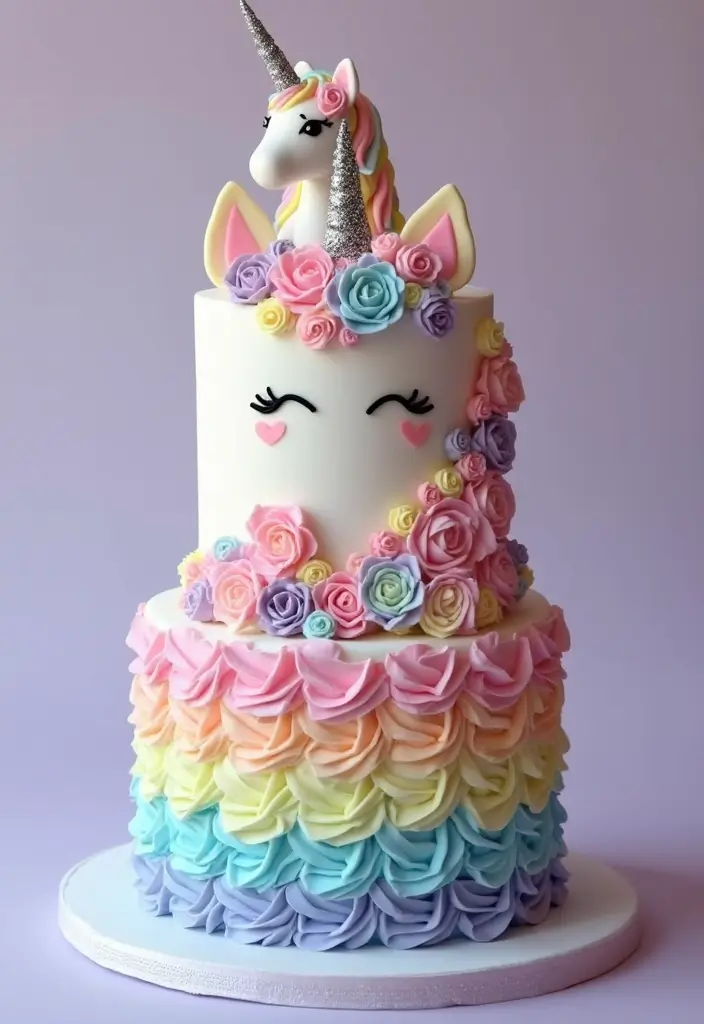 25+ 25th Anniversary Cake Ideas for a Silver Celebration - 9. Whimsical Silver Unicorn Cake