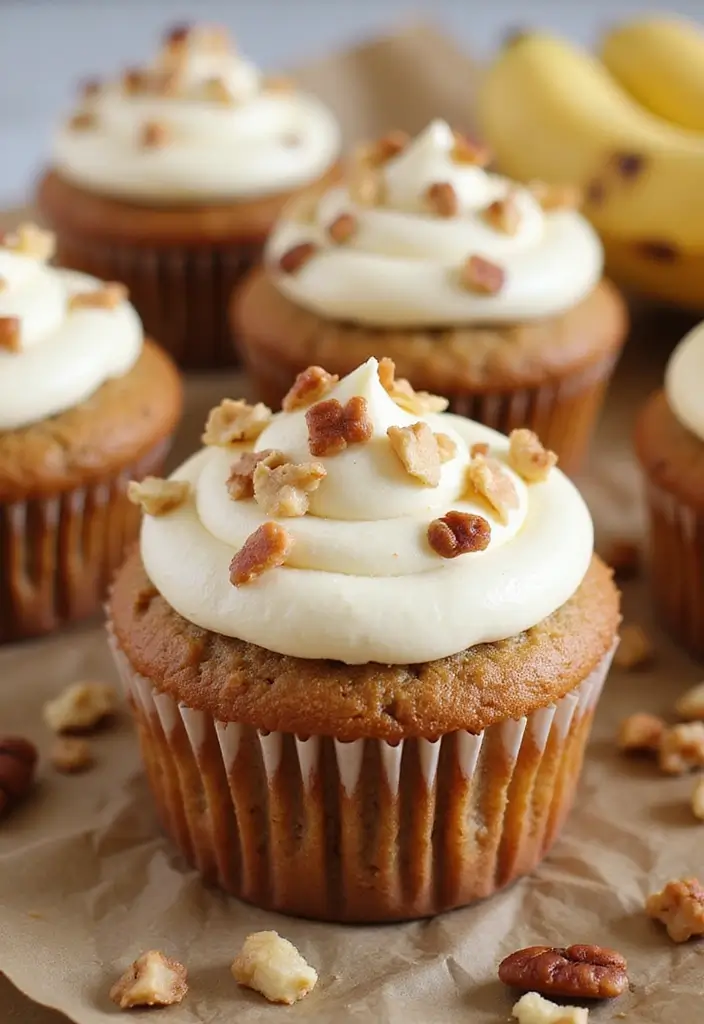 25+ Adorable Bridal Shower Cupcake Ideas Too Cute to Eat - 12. Nutty Banana Bread Cupcakes