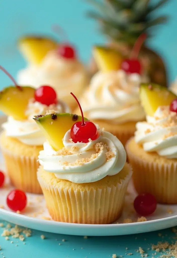 25+ Adorable Bridal Shower Cupcake Ideas Too Cute to Eat - 25. Pina Colada Cupcakes