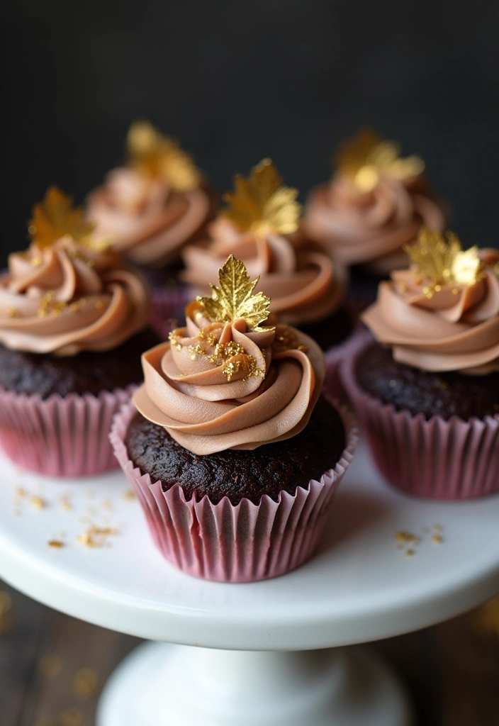 25+ Adorable Bridal Shower Cupcake Ideas Too Cute to Eat - 3. Elegant Gold Leaf Cupcakes