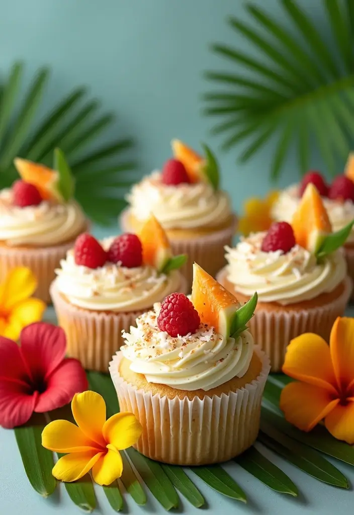 25+ Adorable Bridal Shower Cupcake Ideas Too Cute to Eat - 4. Tropical Paradise Cupcakes