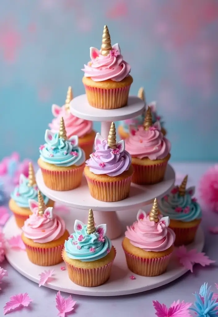 25+ Adorable Bridal Shower Cupcake Ideas Too Cute to Eat - 5. Whimsical Unicorn Cupcakes