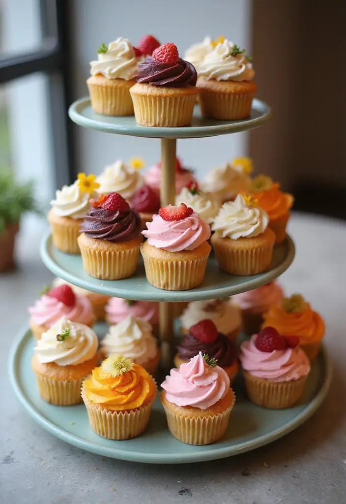 25+ Adorable Bridal Shower Cupcake Ideas Too Cute to Eat - 7. Mini Cupcake Towers