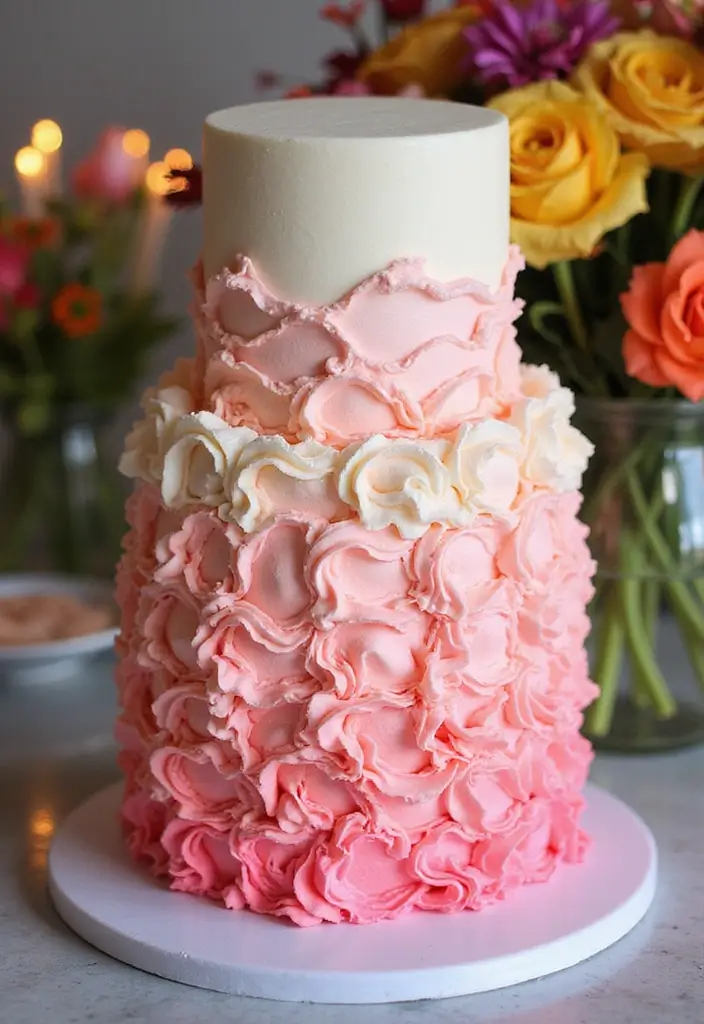 25+ Aesthetic Birthday Cake Ideas That Are Pinterest-Perfect 36 25+ Aesthetic Birthday Cake Ideas That Are Pinterest-Perfect - 6. Ombre Cake with Buttercream Ruffles