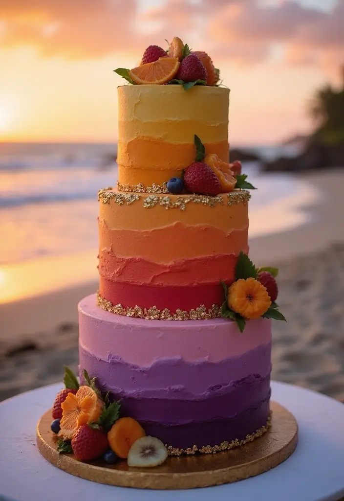 25+ Aloha Cake Ideas for a Fun Hawaiian-Inspired Party - 6. Sunset Gradient Delight
