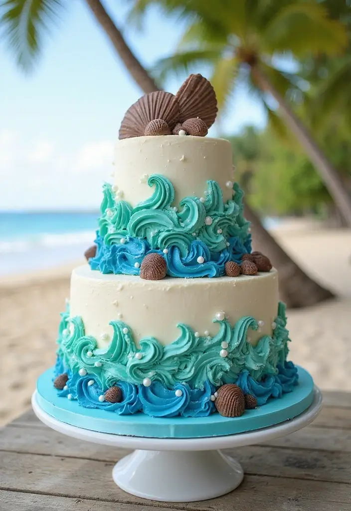 25+ Beach Cake Ideas for a Tropical Wedding Celebration - 1. Ocean Wave Wonder