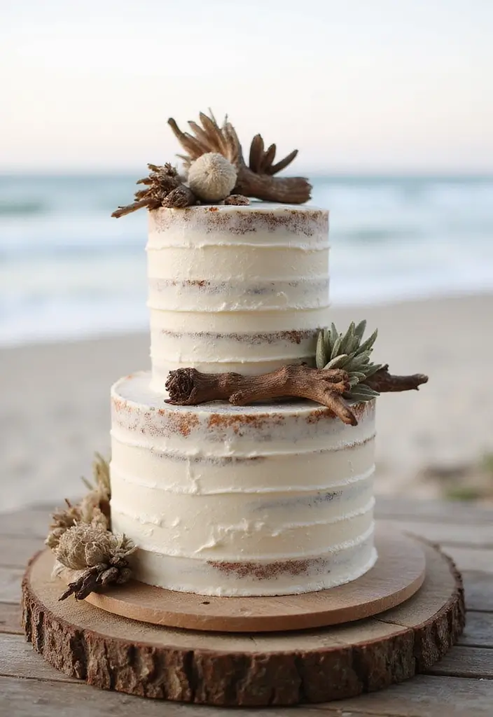 25+ Beach Cake Ideas for a Tropical Wedding Celebration - 13. Driftwood Charm