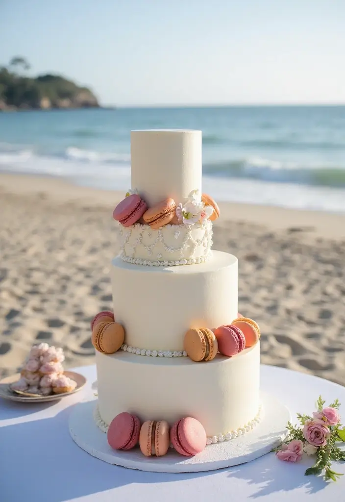 25+ Beach Cake Ideas for a Tropical Wedding Celebration - 16. Beachy Macarons