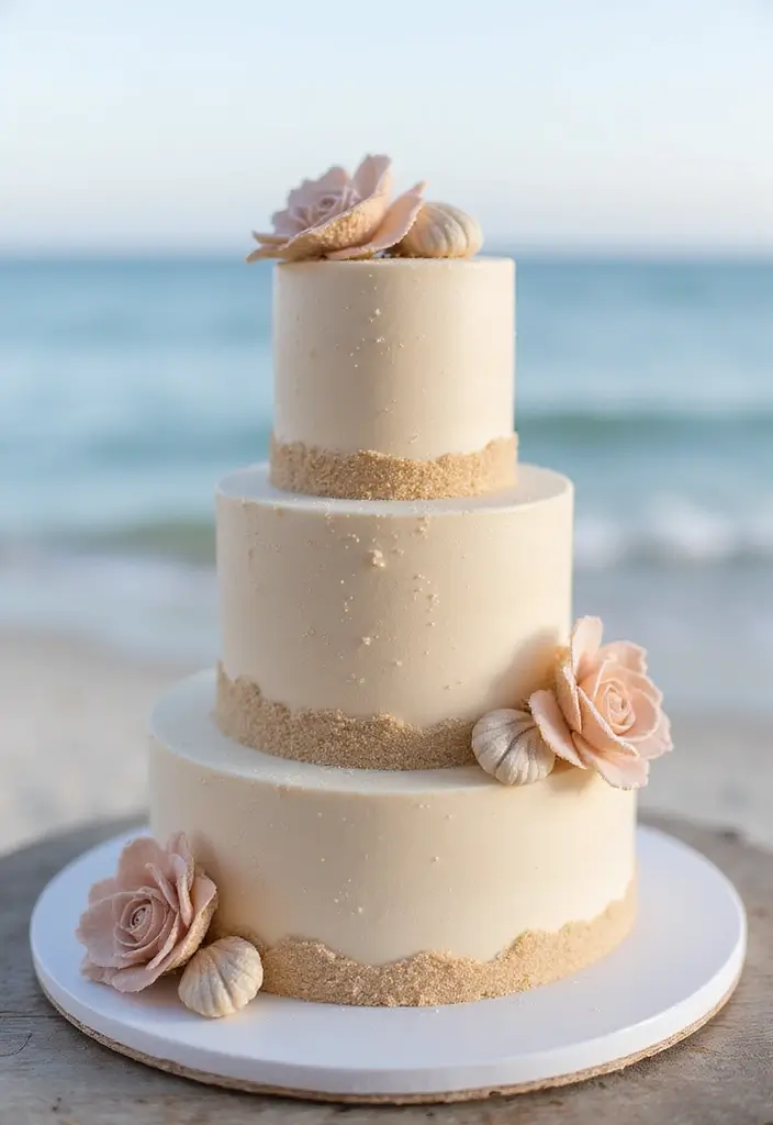25+ Beach Cake Ideas for a Tropical Wedding Celebration - 17. Minimalist Sandy Base
