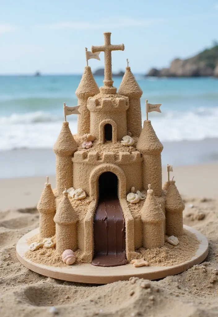 25+ Beach Cake Ideas for a Tropical Wedding Celebration - 18. Sweet Sandcastle