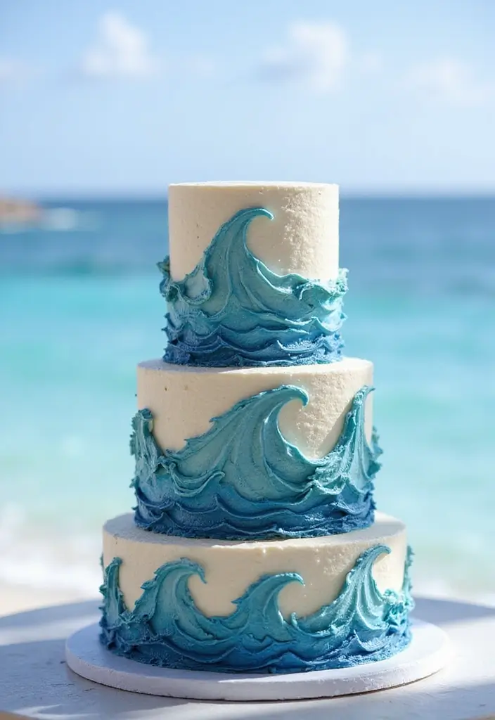 25+ Beach Cake Ideas for a Tropical Wedding Celebration - 19. Tidal Wave Texture