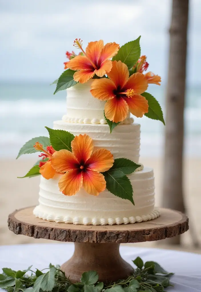 25+ Beach Cake Ideas for a Tropical Wedding Celebration - 2. Tropical Floral Delight