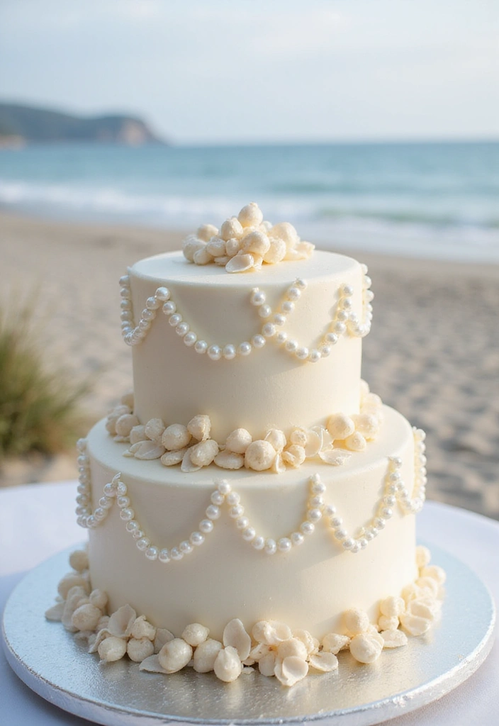 25+ Beach Cake Ideas for a Tropical Wedding Celebration - 21. Elegant Pearl Accents