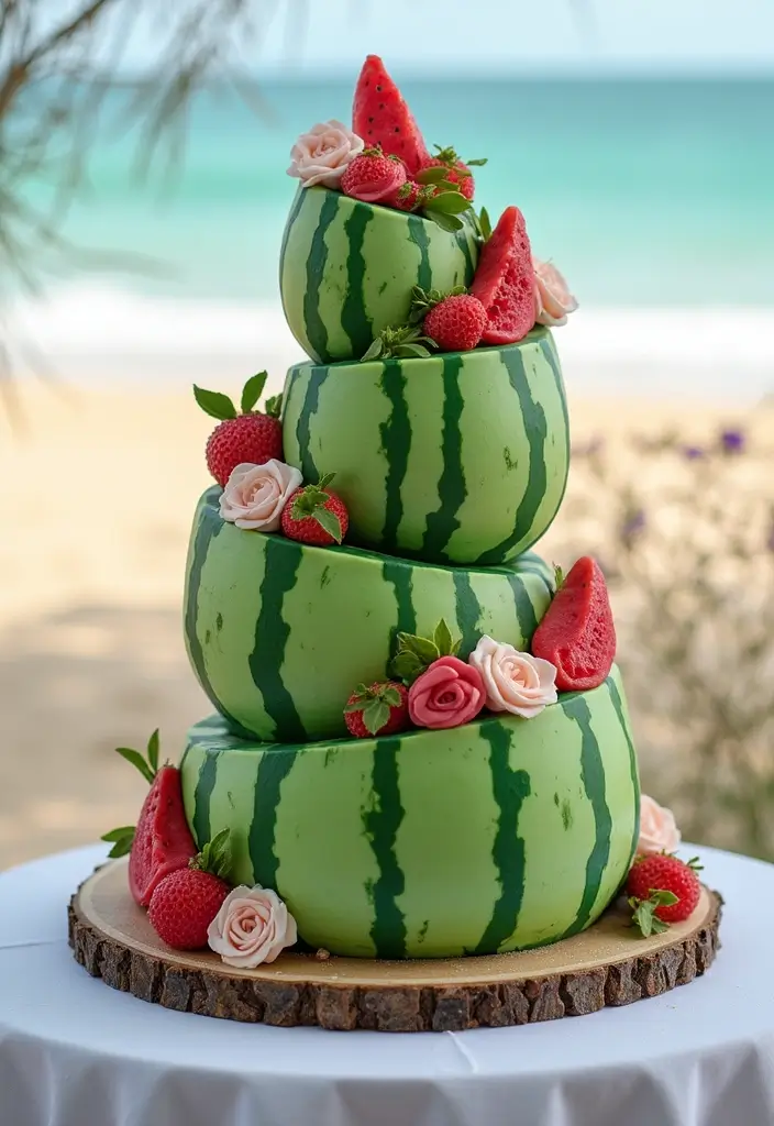 25+ Beach Cake Ideas for a Tropical Wedding Celebration - 24. Whimsical Watermelon