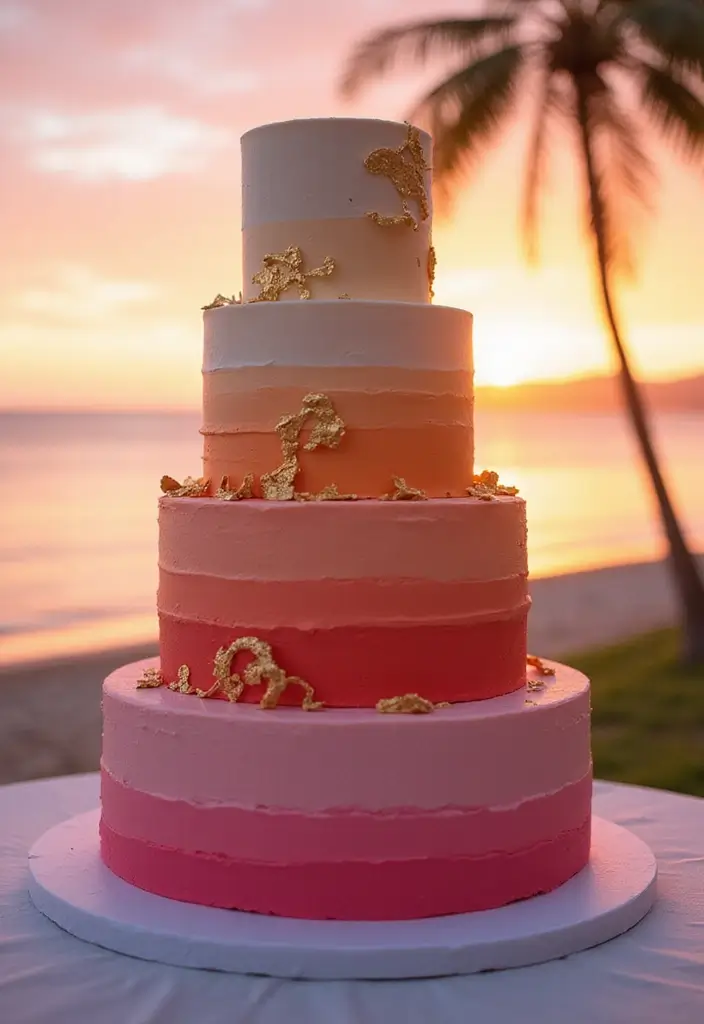 25+ Beach Cake Ideas for a Tropical Wedding Celebration - 4. Sunset Gradient