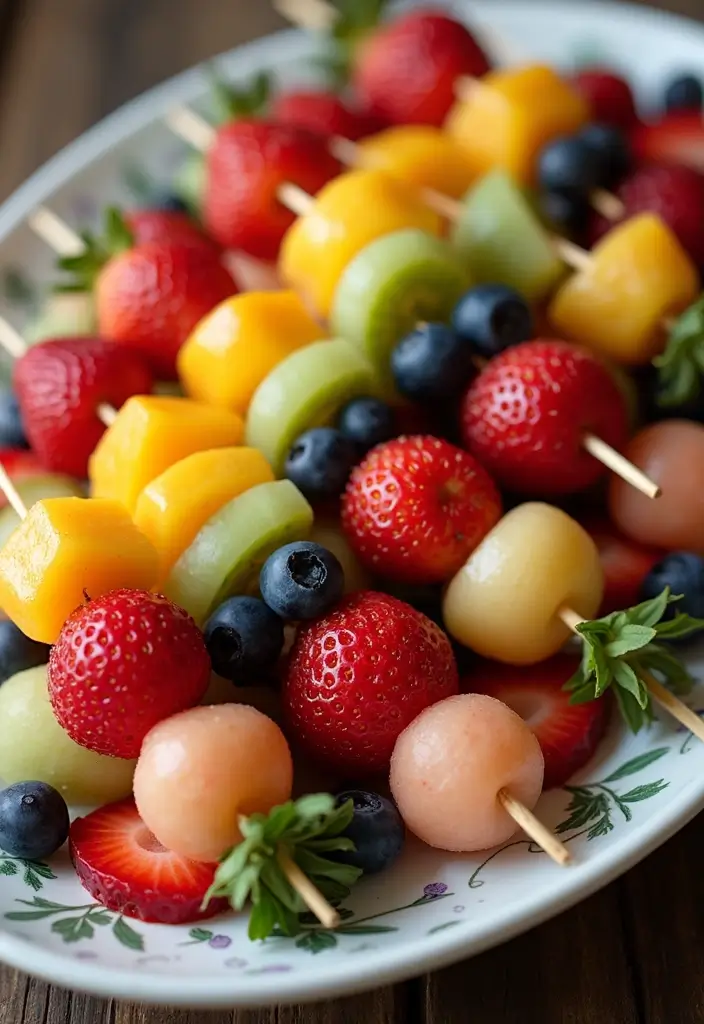 25+ Bridal Shower Dessert Ideas That’ll Sweeten the Celebration - 10. Fruit Salad Skewers