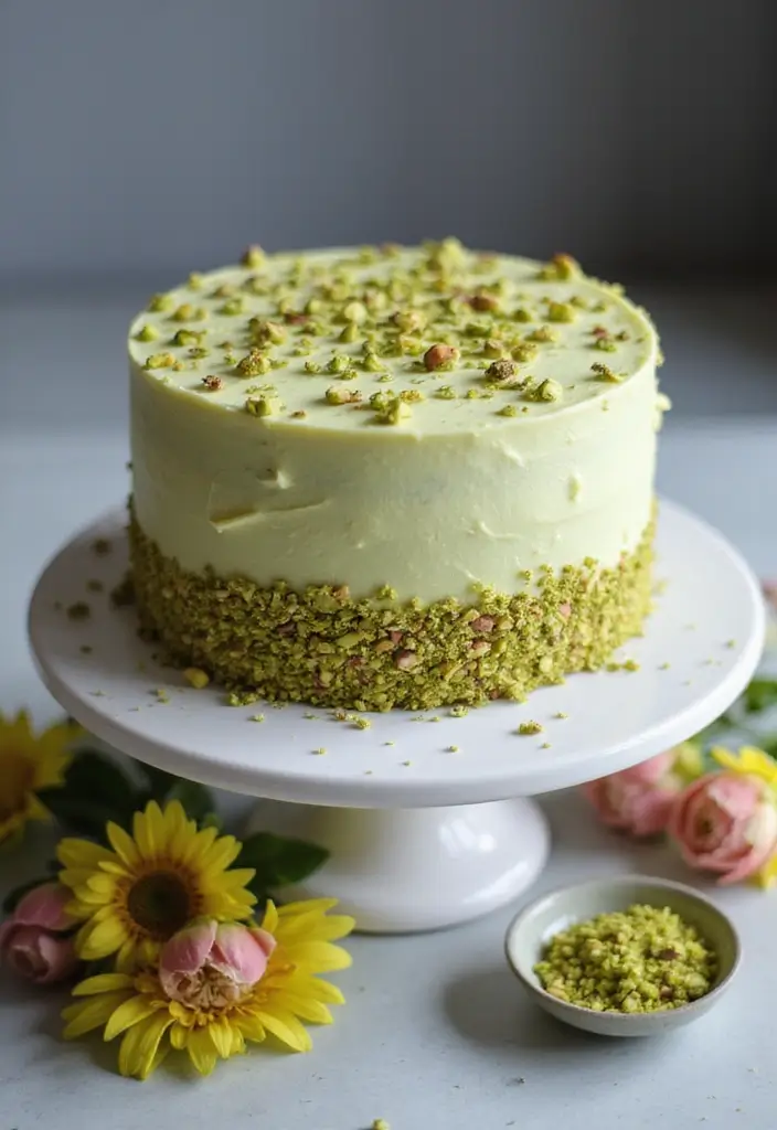 25+ Bridal Shower Dessert Ideas That’ll Sweeten the Celebration - 23. Vegan Pistachio Cake