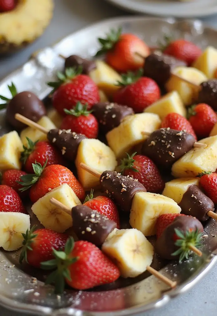 25+ Bridal Shower Dessert Ideas That’ll Sweeten the Celebration - 4. Chocolate Dipped Fruit Skewers