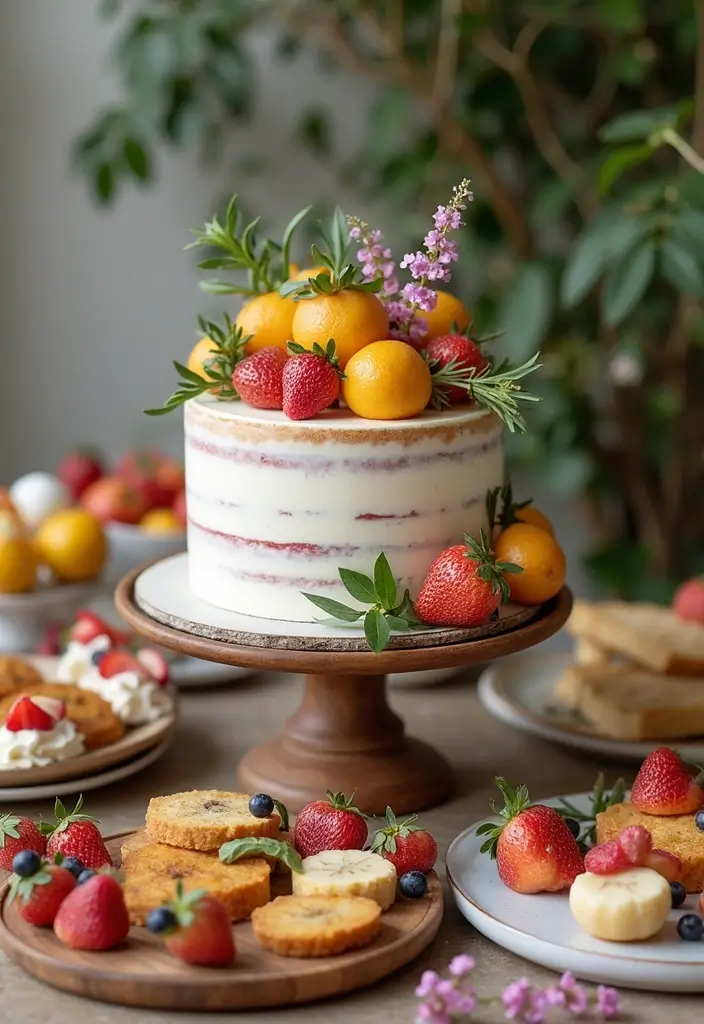 25+ Bridal Shower Home Décor Ideas to Transform Your Space - 25. Organic Cake and Treats