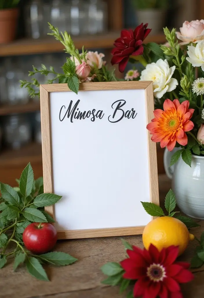 25+ Bridal Shower Mimosa Bar Ideas for a Bubbly Brunch Party - 12. Mimosa Bar Signage
