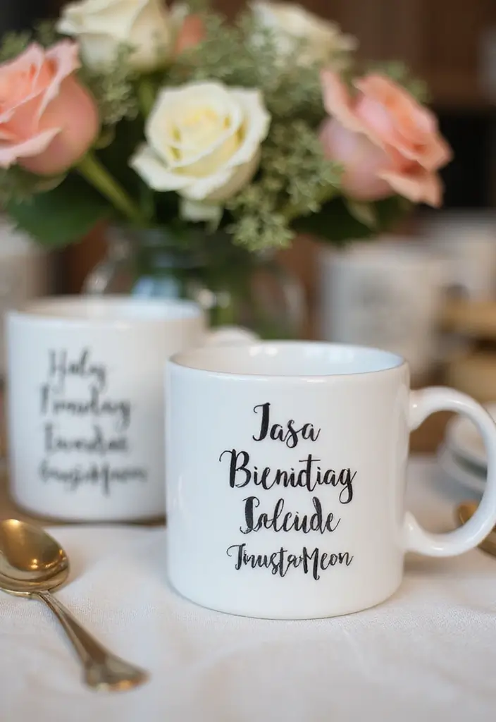 25+ Coffee-Themed Bridal Shower Ideas for the Latte-Loving Bride - 14. Personalized Coffee Mugs