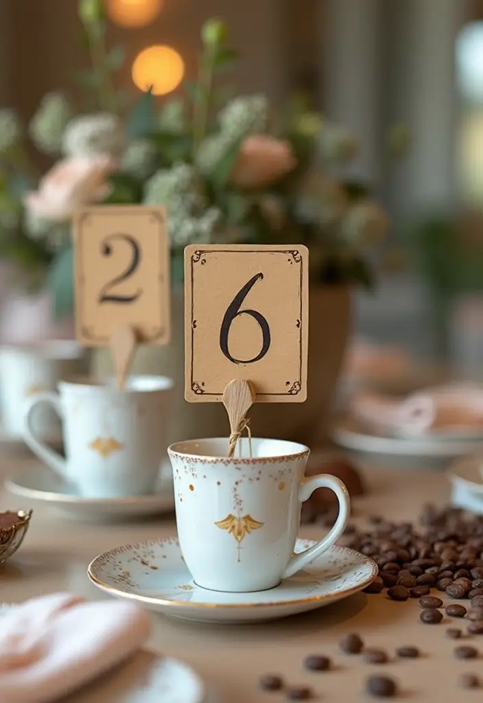 25+ Coffee-Themed Bridal Shower Ideas for the Latte-Loving Bride - 24. Coffee-Themed Table Numbers