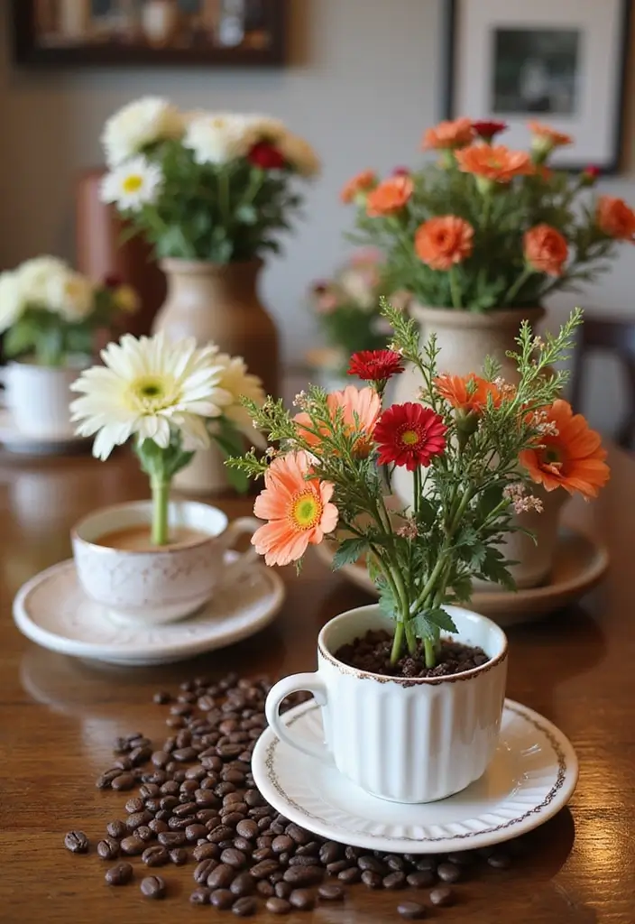 25+ Coffee-Themed Bridal Shower Ideas for the Latte-Loving Bride - 7. Coffee Cup Centerpieces