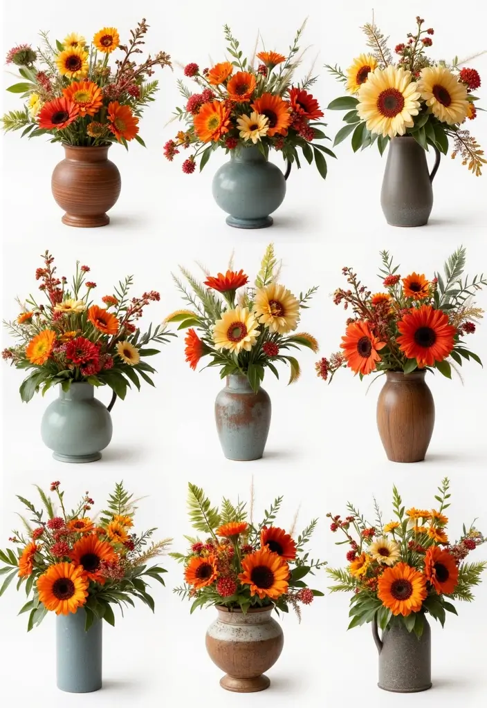 25+ Cozy Fall Bridal Shower Ideas Full of Autumn Charm - 19. Harvest-Inspired Floral Arrangements