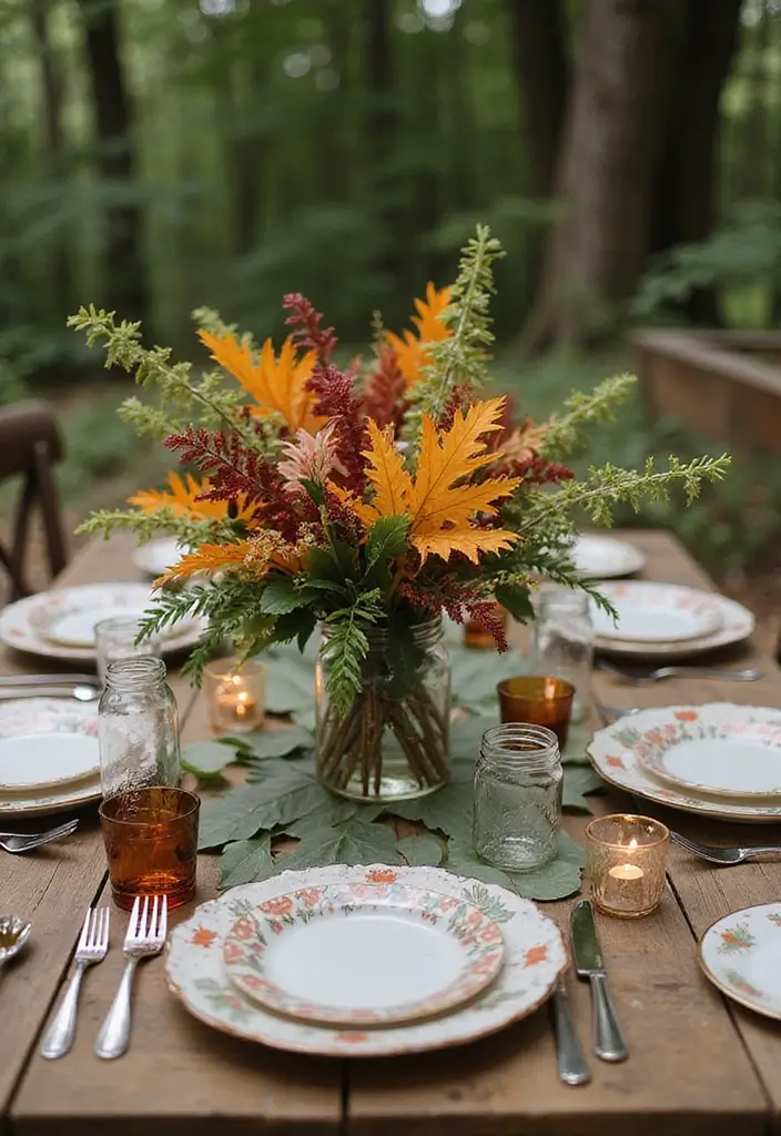 25+ Cozy Fall Bridal Shower Ideas Full of Autumn Charm - 7. Leafy Centerpieces