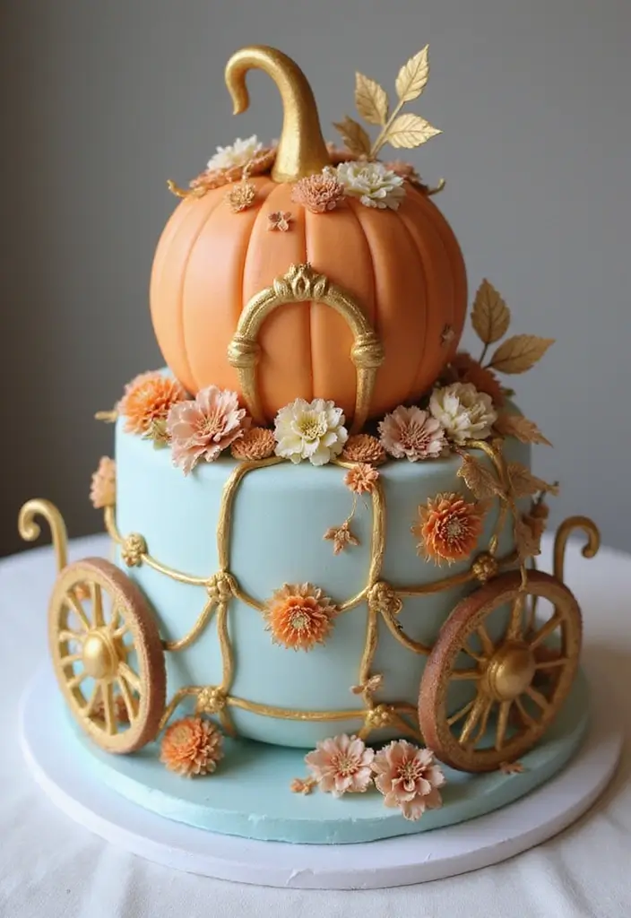 25+ Disney Princess Cake Ideas Fit for a Fairytale Celebration - 1. Cinderella’s Elegant Pumpkin Carriage Cake