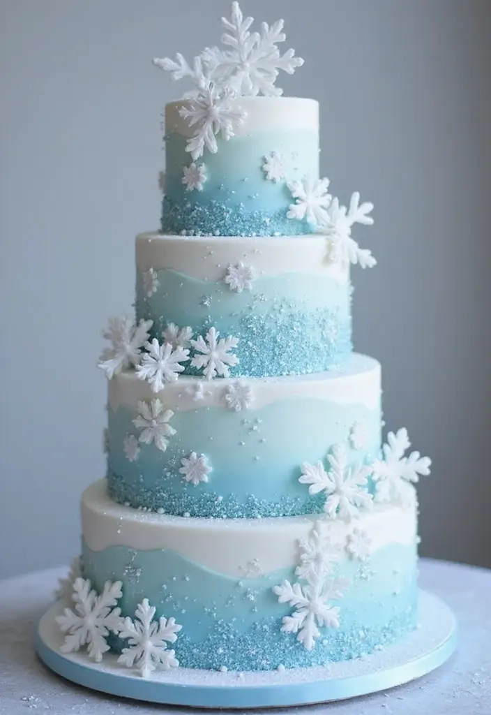 25+ Disney Princess Cake Ideas Fit for a Fairytale Celebration - 21. Elsa’s Icy Blue and White Cake