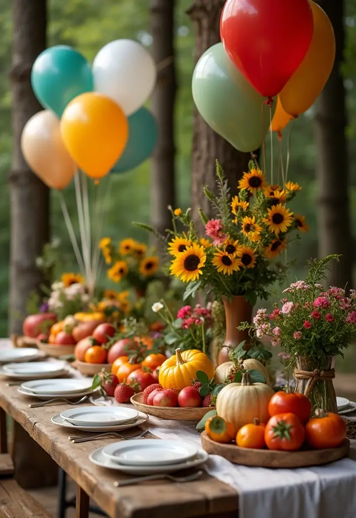 25+ Dreamy Bridal Shower Balloon Ideas for Pinterest-Worthy Decor 81 25+ Dreamy Bridal Shower Balloon Ideas for Pinterest-Worthy Decor - 13. Balloon Harvest Table Decor