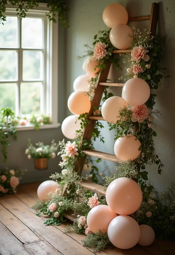 25+ Dreamy Bridal Shower Balloon Ideas for Pinterest-Worthy Decor 145 25+ Dreamy Bridal Shower Balloon Ideas for Pinterest-Worthy Decor - 23. Balloon Ladder Decor