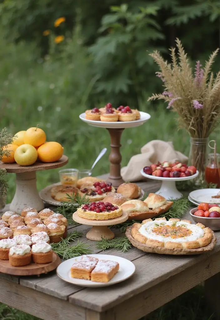 25+ Dreamy Bridal Shower Outdoor Ideas for a Perfect Setup - 8. Rustic Dessert Table