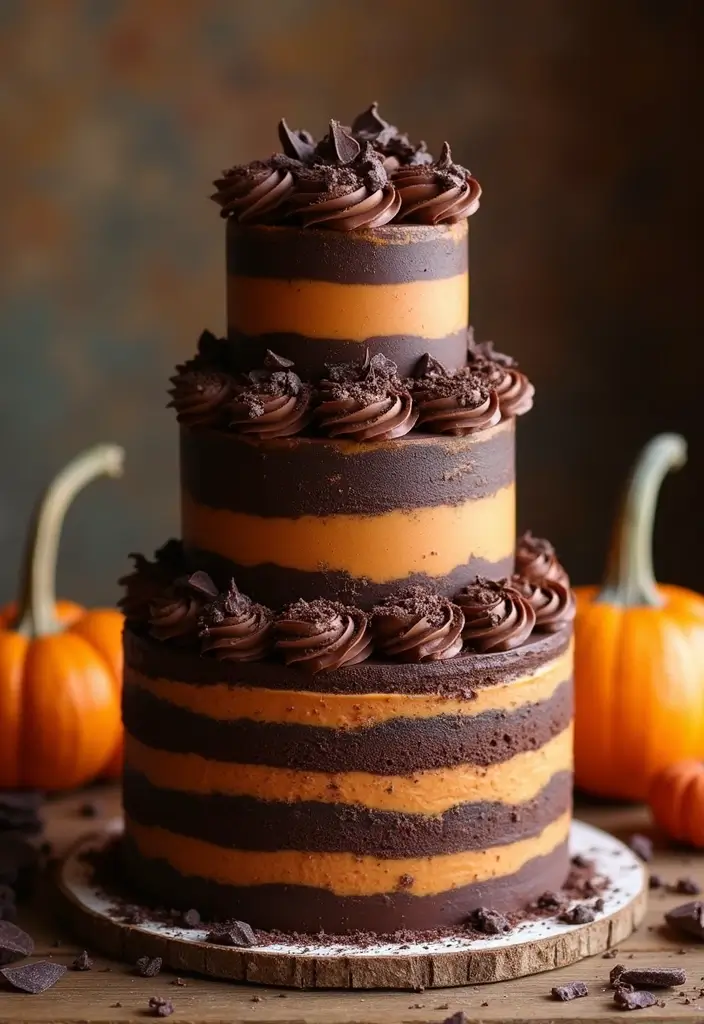 25+ Fall Wedding Cake Ideas with Cozy Seasonal Vibes - 10. Chocolate Pumpkin Swirl Cake