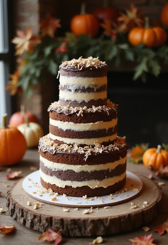 25+ Fall Wedding Cake Ideas with Cozy Seasonal Vibes - 19. Rustic Almond Joy Cake