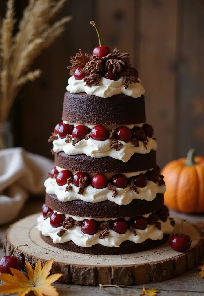 25+ Fall Wedding Cake Ideas with Cozy Seasonal Vibes - 20. Rustic Black Forest Cake