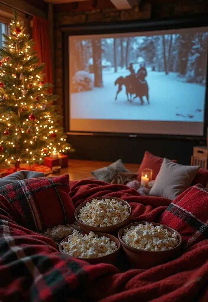 25+ Festive Christmas Bridal Shower Ideas for a Magical Holiday Party - 11. Christmas Movie Marathon Corner