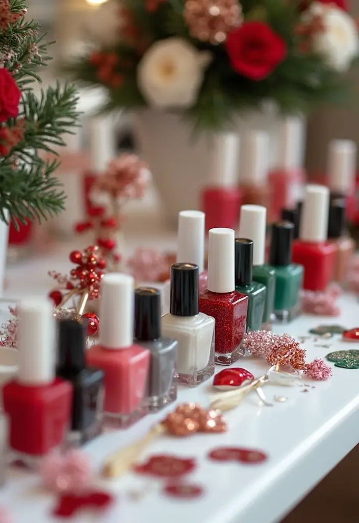 25+ Festive Christmas Bridal Shower Ideas for a Magical Holiday Party - 19. Festive Nail Bar
