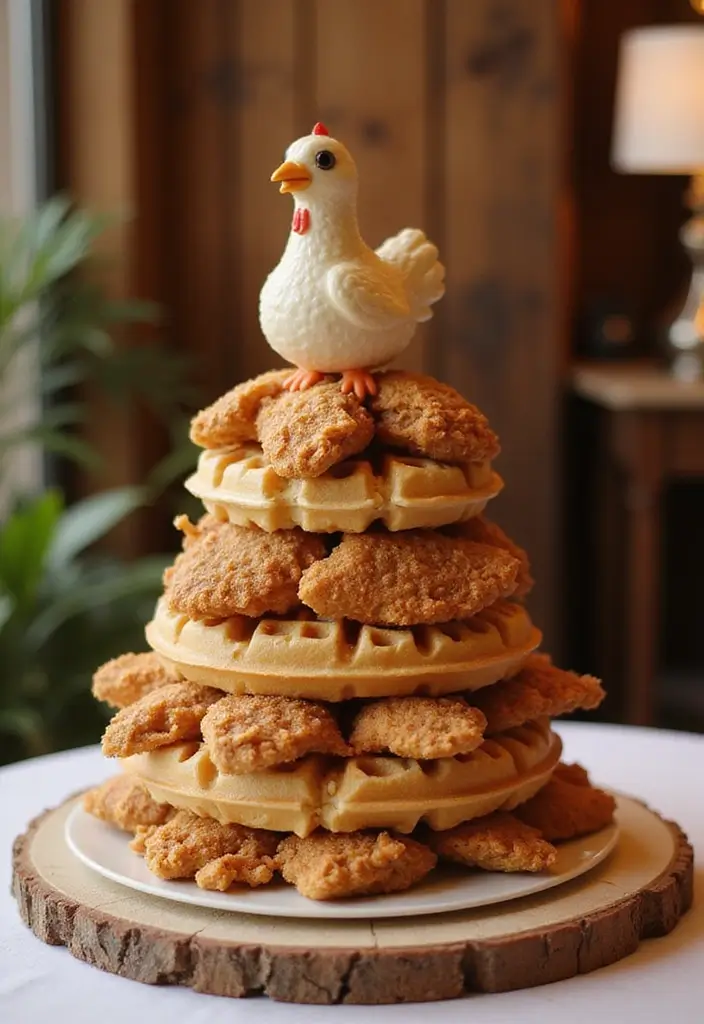 25+ Funny and Creative Chicken Cake Ideas You’ll Cluck Over - 17. Chicken and Waffles Cake