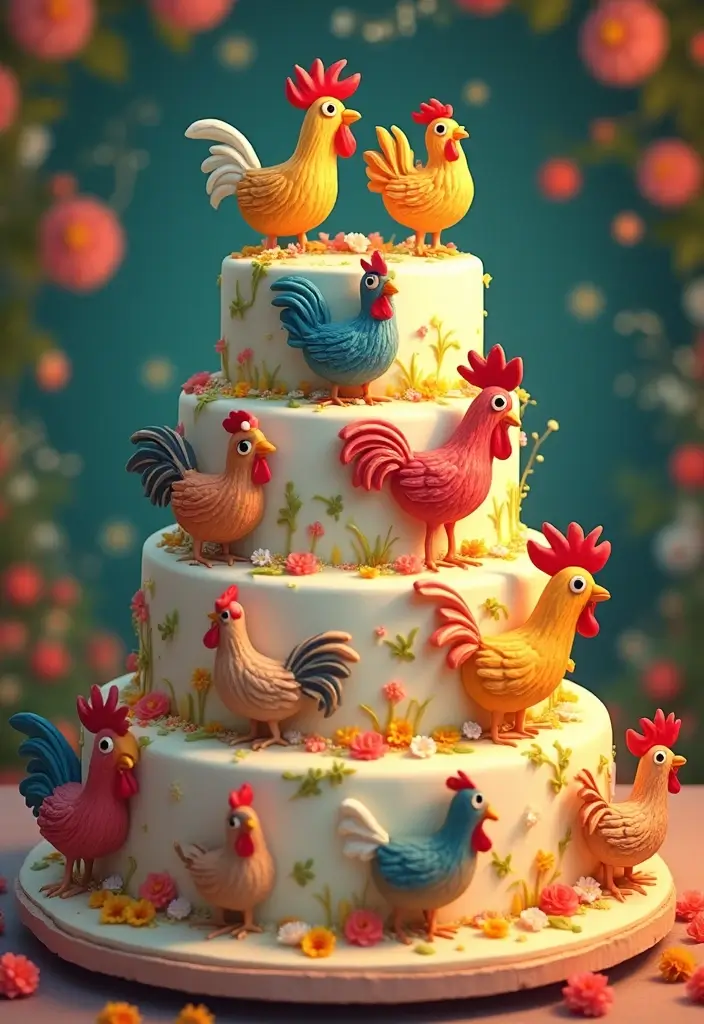25+ Funny and Creative Chicken Cake Ideas You’ll Cluck Over - 21. The Chicken Parade Cake