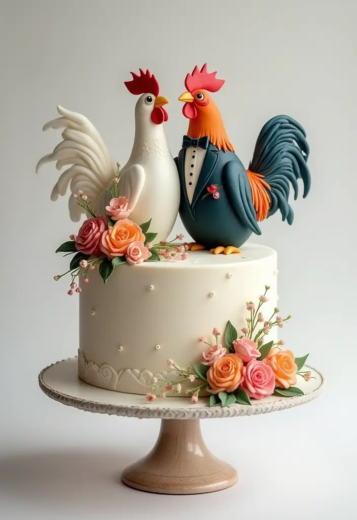 25+ Funny and Creative Chicken Cake Ideas You’ll Cluck Over - 3. Clucking Bride and Groom Cake