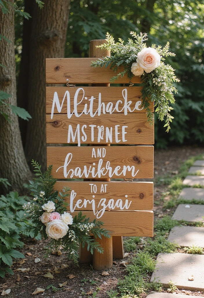 25+ Gorgeous Bridal Shower Backdrop Ideas for Stunning Photos - 10. Rustic Signage with a Natural Touch