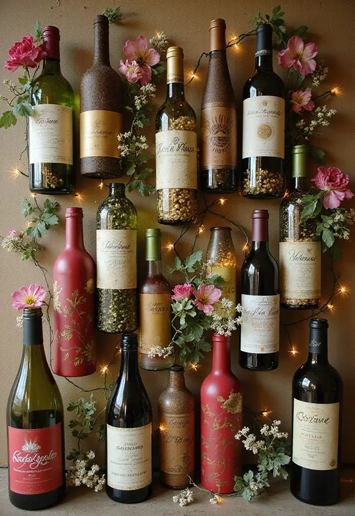 25+ Gorgeous Bridal Shower Backdrop Ideas for Stunning Photos - 14. Upcycled Wine Bottle Display