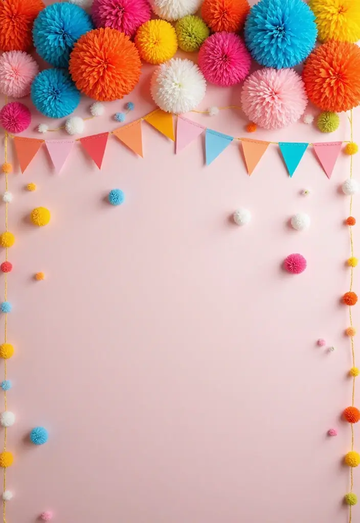 25+ Gorgeous Bridal Shower Backdrop Ideas for Stunning Photos - 21. Pom-Pom and Garland Accents