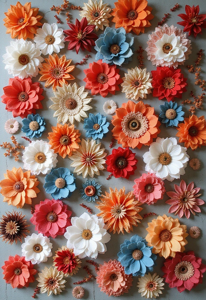 25+ Gorgeous Bridal Shower Backdrop Ideas for Stunning Photos - 22. DIY Fabric Flowers